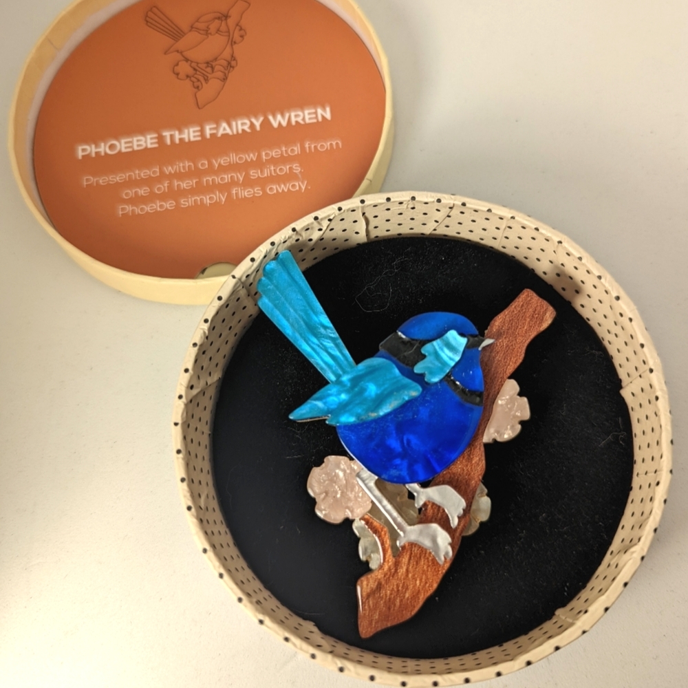 Phoebe The Fairy Wren Brooch by Erstwilder